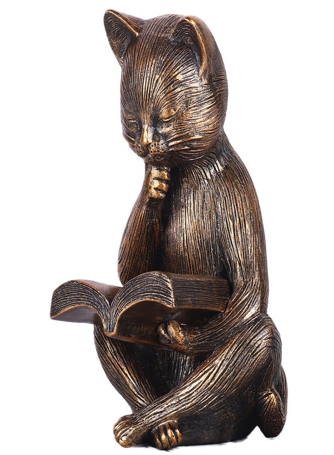 SHENGTIAN 6.38in Thinker Cat Reading Statue - Vintage Library & Shelf Decor, Hand-Painted Antique Brass Resin Sculpture for Cat Lovers - Retro Desk Ornament & Home Decor Figurine - Image 1